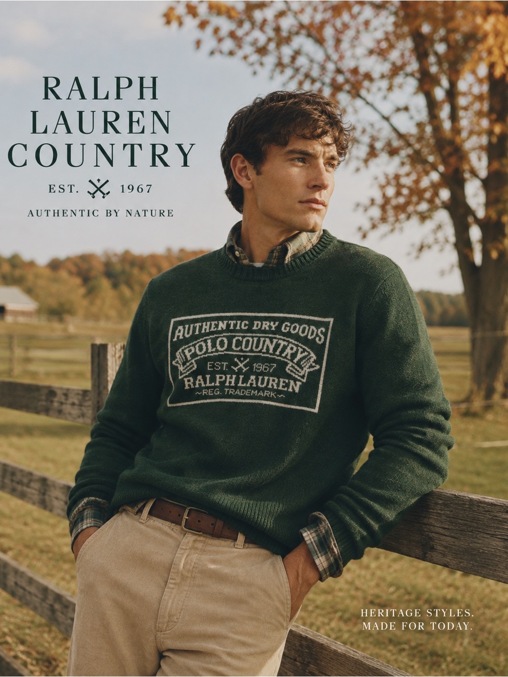 Polo Country Ralph Lauren Forest Green Logo Crewneck Wool  Sweater